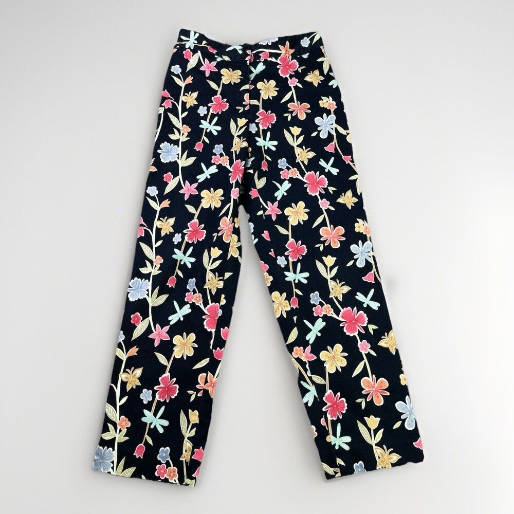 Talbots Pants Women’s 2P Black Straight Crop Mid-Rise Stretch Floral Vintage